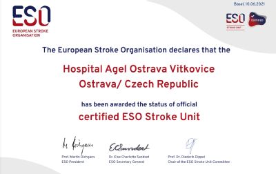 Iktové centrum Nemocnice AGEL Ostrava-Vítkovice již podruhé získalo diamantové evropské ocenění ESO-Angels